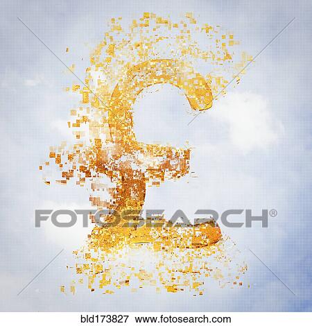 Stock Photo - Pixelated pound sterling sign in sky. Fotosearch