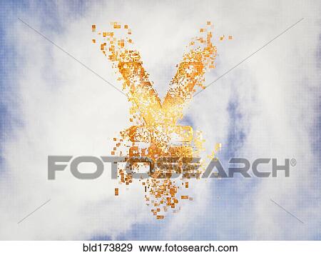 Stock Photo - Pixelated yen sign in sky. Fotosearch