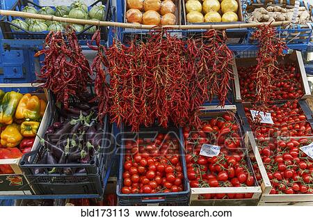 Stock Image - Produce for sale in market. Fotosearch