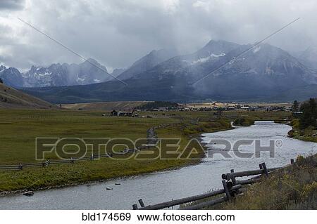 Stock Photo - Salmon River under Sawtooth Range, Stanley, Idaho, United State. Fotosearch
