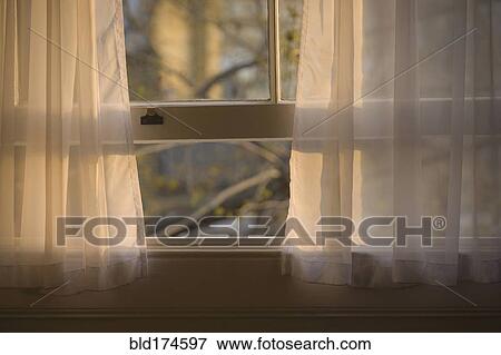 Stock Photo - Sheer curtains in open window. Fotosearch