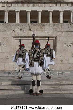 Stock Image - Soldiers guarding Parliament building, Athens, Greece. Fotosearch