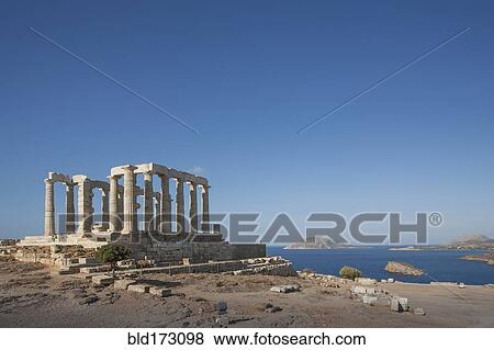 Temple of Poseidon ruins under blue sky, Cap Sunion, Greece View Large Photo Image Stock Photo - Temple of Poseidon ruins under blue sky, Cap Sunion, Greece. Fotosearch