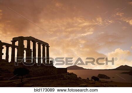 Temple of Poseidon under sunset sky, Cap Sunion, Greece View Large Photo Image Stock Photo - Temple of Poseidon under sunset sky, Cap Sunion, Greece. Fotosearch