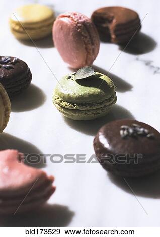 Stock Photo - Variety of macaroon cookies. Fotosearch