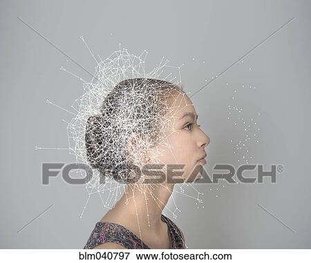 Stock Photo - Mixed race girl with spider web pattern. Fotosearch
