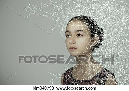 Stock Photo - Mixed race girl with spider web pattern. Fotosearch