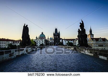 Stock Image - Blue sky over Prague street, Czech Republic. Fotosearch