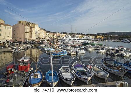 Stock Image - Boats docked in St Tropez marina, Provence, France. Fotosearch