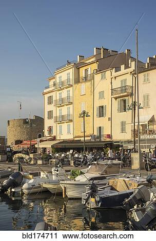 Stock Image - Boats docked in St Tropez marina, Provence, France. Fotosearch