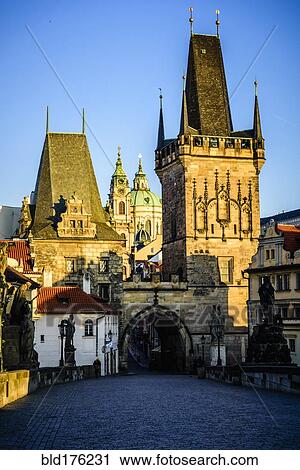 Stock Image - Buildings in Prague cityscape, Czech Republic. Fotosearch