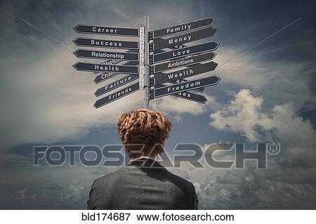 Caucasian businesswoman reading signpost View Large Photo Image Stock Photo - Caucasian businesswoman reading signpost. Fotosearch