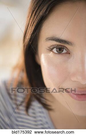 Close up of face of smiling Hispanic woman View Large Photo Image Stock Image - Close up of face of smiling Hispanic woman. Fotosearch