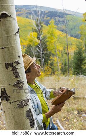 Stock Photo - Man reading book in autumn forest. Fotosearch
