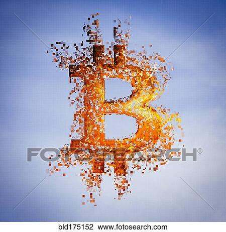 Stock Image - Pixelated bitcoin symbol in sky. Fotosearch