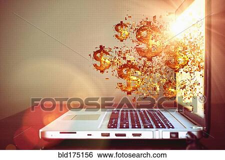Pixelated dollar signs floating from laptop screen View Large Photo Image Stock Photograph - Pixelated dollar signs floating from laptop screen. Fotosearch