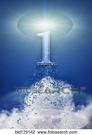 Stock Image - Pixelated number one in sky. Fotosearch