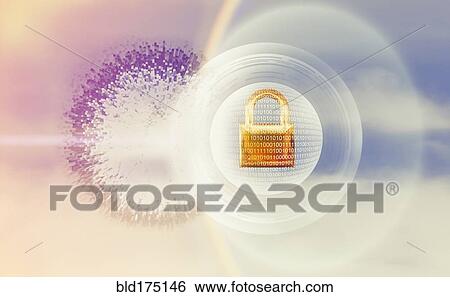 Stock Photograph - Protected lock in pixelated sky. Fotosearch