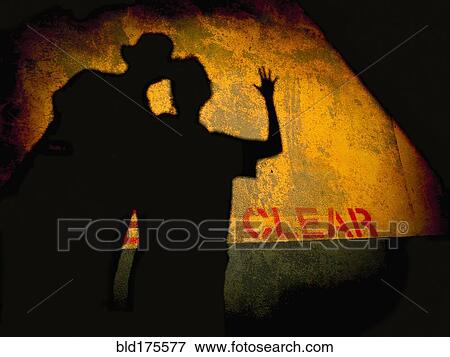Stock Photo - Shadow of couple on dilapidated wall. Fotosearch