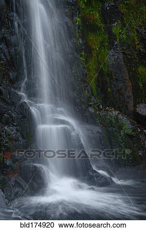 Stock Image - Waterfall flowing over rocky cliff. Fotosearch