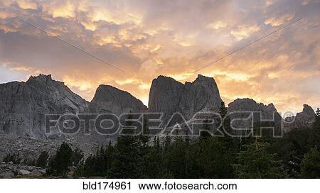 Stock Image - Wind River Mountains at sunset, Pinedale, Wyoming, United States. Fotosearch