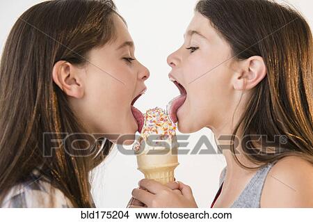 Girl model students licking