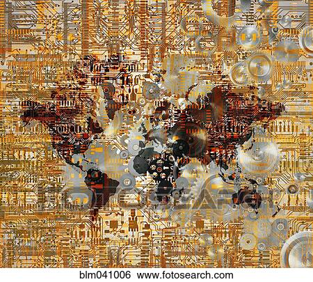 Stock Photograph - Global map in microchip technology. Fotosearch