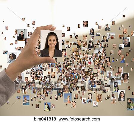 Hand holding image in montage of faces View Large Photo Image Stock Photo - Hand holding image in montage of faces. Fotosearch