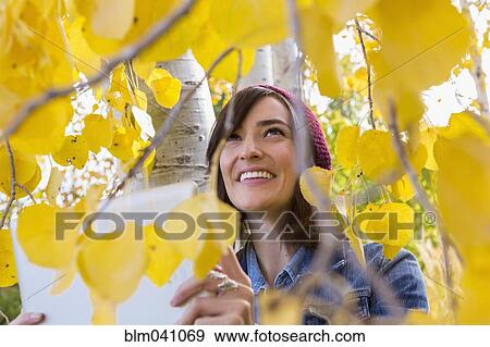 Stock Photo - Hispanic woman writing in tree. Fotosearch