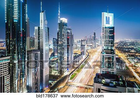 Stock Photo - Aerial view of Dubai cityscape, United Arab Emirates. Fotosearch