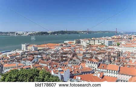 Stock Photo - Aerial view of Lisbon cityscape, Lisbon, Portugal. Fotosearch