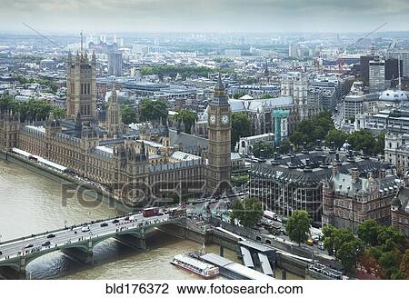 Stock Image - Aerial view of London cityscape, Middlesex, United Kingdom. Fotosearch