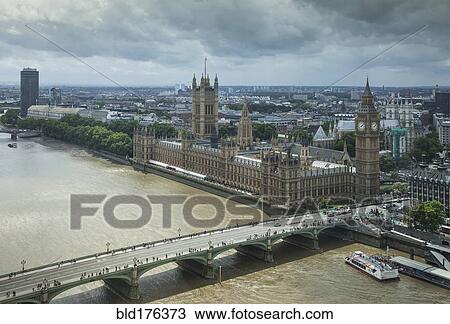 Stock Image - Aerial view of London cityscape, Middlesex, United Kingdom. Fotosearch