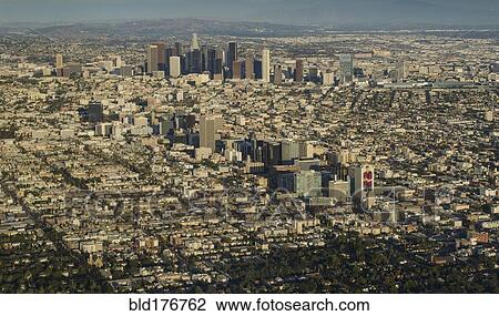 Stock Image - Aerial view of Los Angeles cityscape, California, United States. Fotosearch