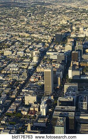 Stock Image - Aerial view of Los Angeles cityscape, California, United States. Fotosearch