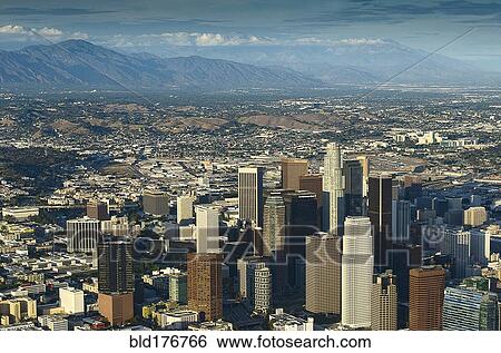 Stock Photograph - Aerial view of Los Angeles cityscape, California, United States. Fotosearch