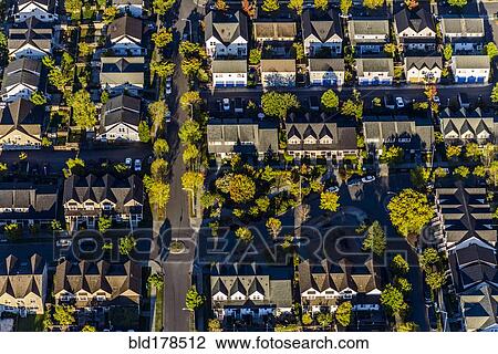 Stock Image - Aerial view of Seattle neighborhood, Washington, United States. Fotosearch