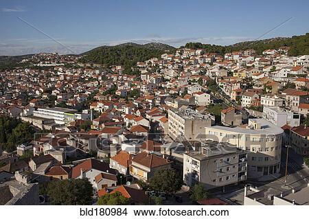 Picture - "Aerial view of Sibenik cityscape, Sibenik, Croatia". Fotosearch
