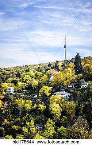 Aerial view of Stuttgart hillside, Baden Wurttemberg, Germany View Large Photo Image Picture - Aerial view of Stuttgart hillside, Baden Wurttemberg, Germany. Fotosearch