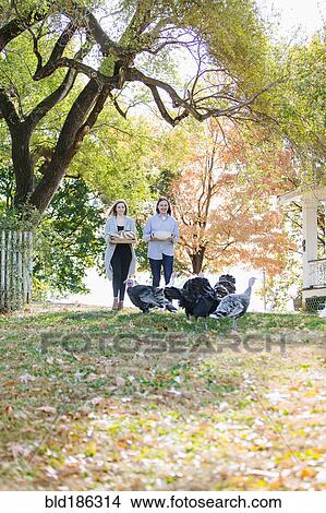 Picture - Caucasian couple carrying food in backyard. Fotosearch