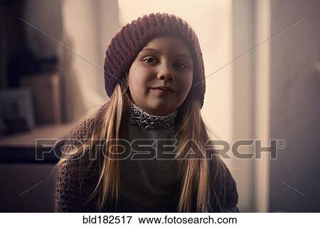 Stock Photo - Caucasian girl wearing beanie hat. Fotosearch