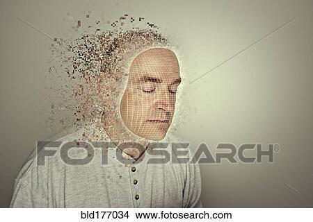 Picture - Caucasian man wearing digital mask. Fotosearch