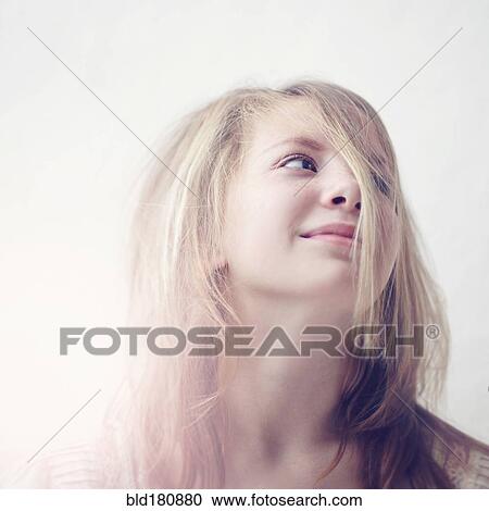 Caucasian teenage girl looking up View Large Photo Image Stock Image - Caucasian teenage girl looking up. Fotosearch