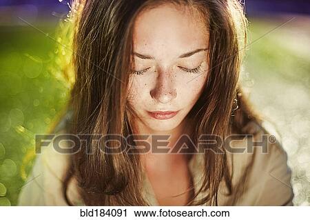 Caucasian teenage girl with eyes closed View Large Photo Image Stock Image - Caucasian teenage girl with eyes closed. Fotosearch