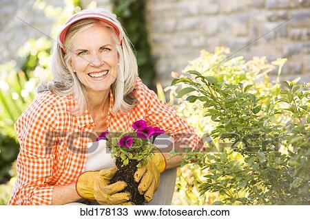 Caucasian woman planting flowers in garden View Large Photo Image Stock Image - Caucasian woman planting flowers in garden. Fotosearch