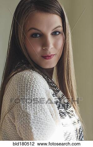 Stock Image - Caucasian woman smiling. Fotosearch