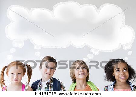 Children thinking with thought bubble View Large Photo Image Stock Photograph - Children thinking with thought bubble. Fotosearch