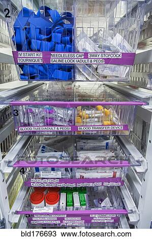 Stock Image - Close up of baskets of medical tools. Fotosearch