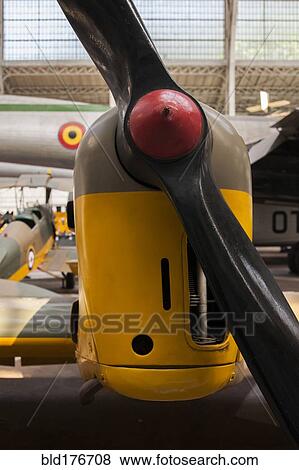 Stock Photo - Close up of propeller on antique airplane in hangar. Fotosearch