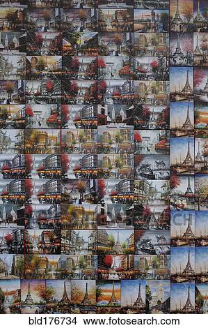 Collage of souvenir postcards on gift shop wall, Paris, Ile-de-France, France View Large Photo Image Picture - Collage of souvenir postcards on gift shop wall, Paris, Ile-de-France, France. Fotosearch